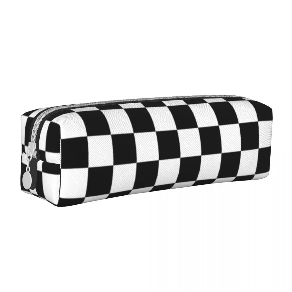 Black Checkerboard Square Pencil Case Classic Black and White Checker For Teens College Leather Pencil Box Simple Pen Pouch