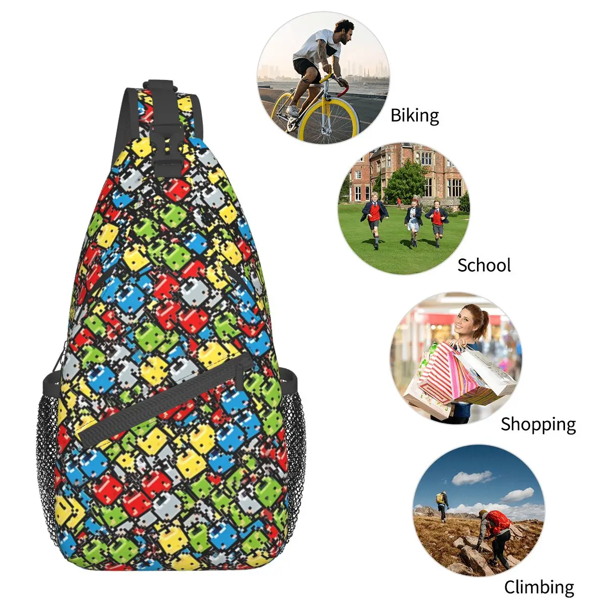 Junimos All Over Print Crossbody Chest Bag pour hommes et femmes, sacs à dos de sport unisexes, sacs à dos de voyage initiés à la mode