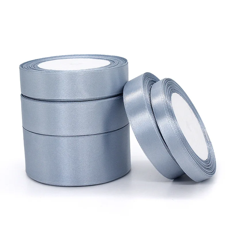 10/15/20/25/40mm 22 미터/롤 애쉬 블루 새틴 리본 웨딩 크리스마스 파티 장식 수제 DIY 의류 활 선물 포장