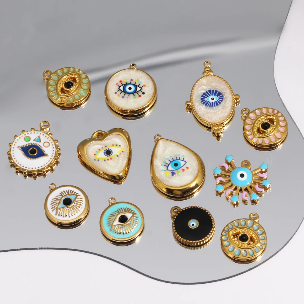 1 قطعة الفولاذ المقاوم للصدأ سحر المينا الأبيض الأزرق عين الشر سحر ل القرط سوار صنع المجوهرات DIY بها بنفسك اكسسوارات بالجملة CSV #3