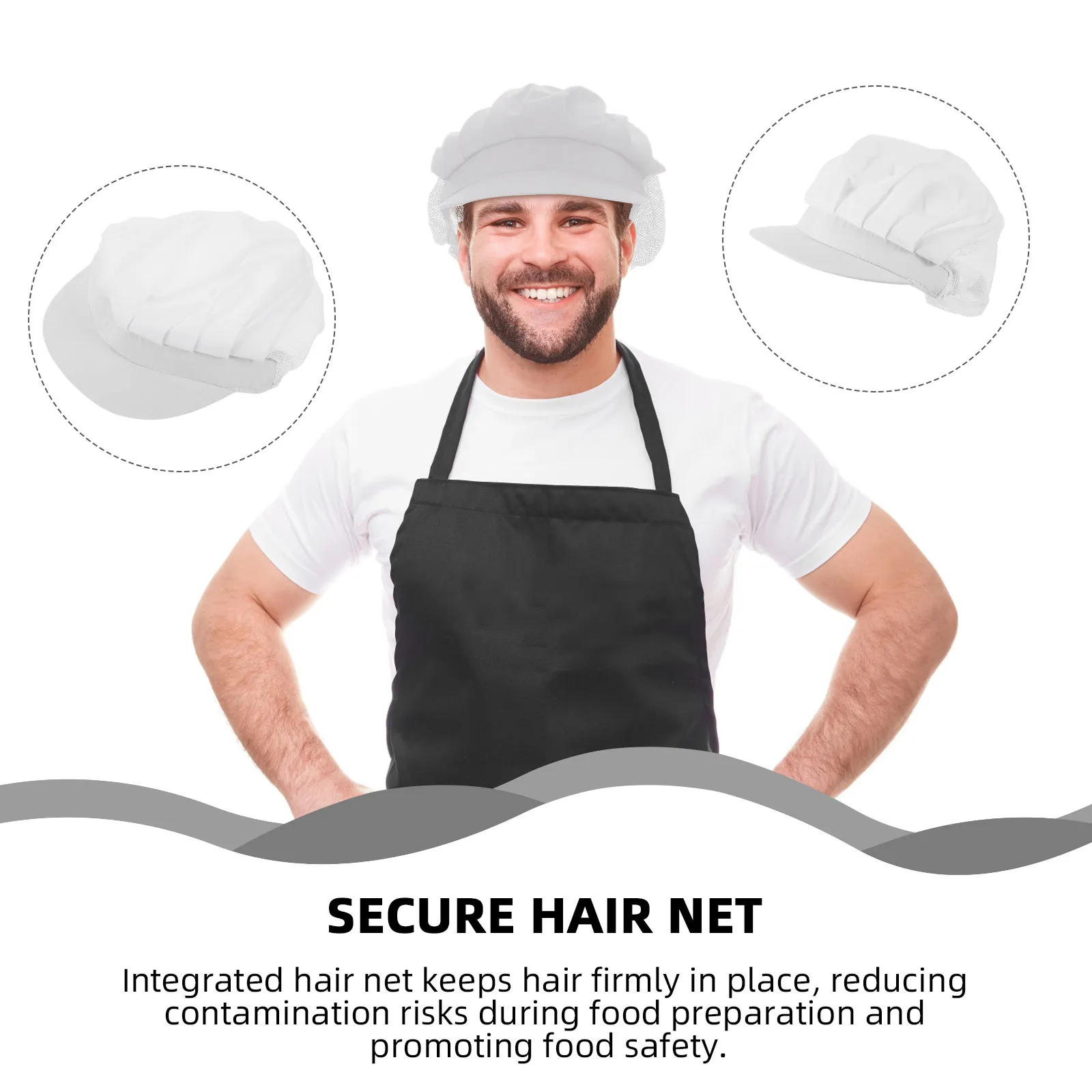 Chapéu de trabalho para chef, 4 unidades, design leve e respirável para funcionários de restaurante, fácil de limpar, visual profissional