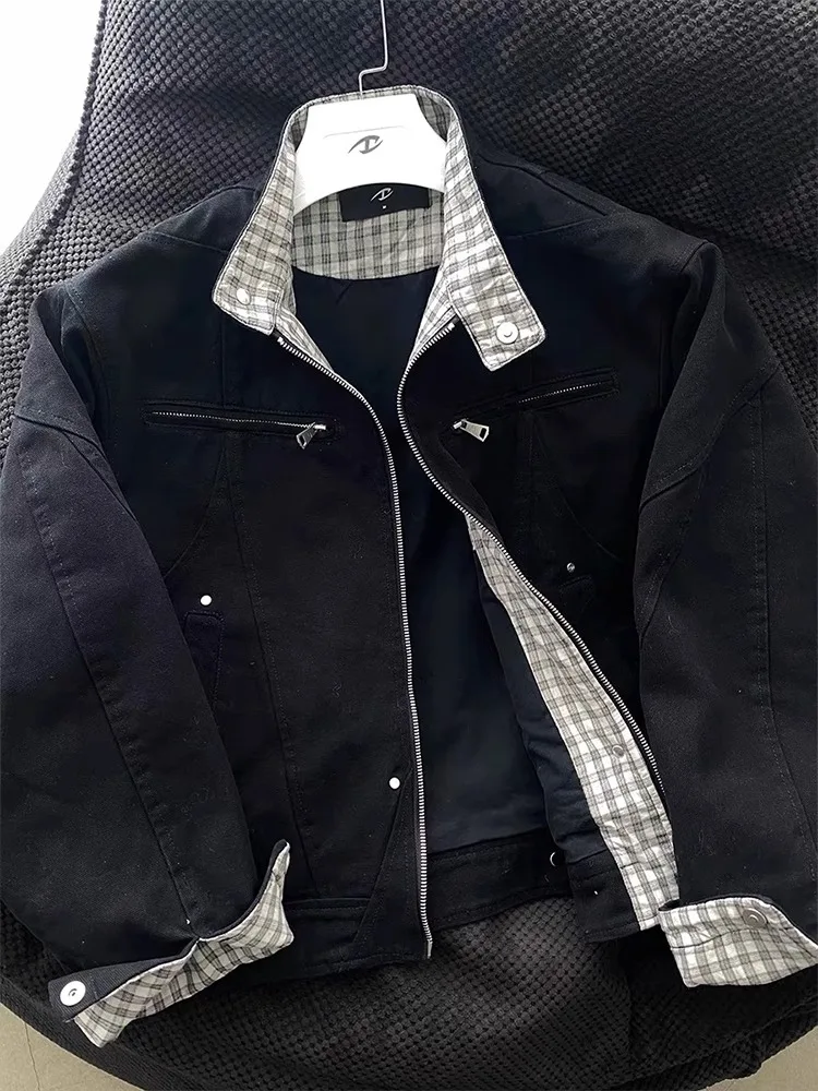 

Cleanfit Bla Workwear Jaet Men's Sle American Retro High-End Harrington Jaet Spring Season Polyester Fiber ort Length