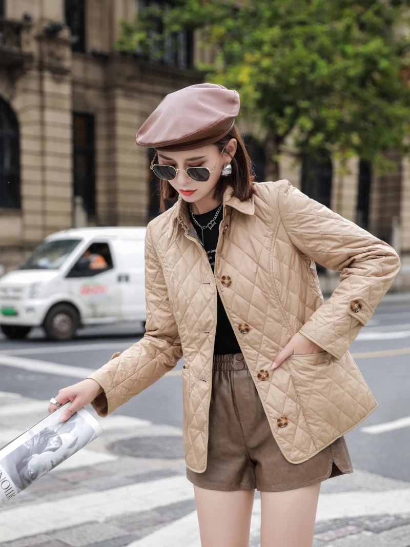 

Slim Fit Long Sleeve Cotton Jacket Women's Single Button Style Lightweight Warmth Padded Coat British Style New Arrival