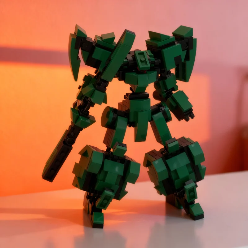 

300 деталей MOC: Сборная модель робота-меха из стальных зеленых блоков. Архитектурный конструктор. Креативная развивающая игрушка. Идея для рождественского подарка.