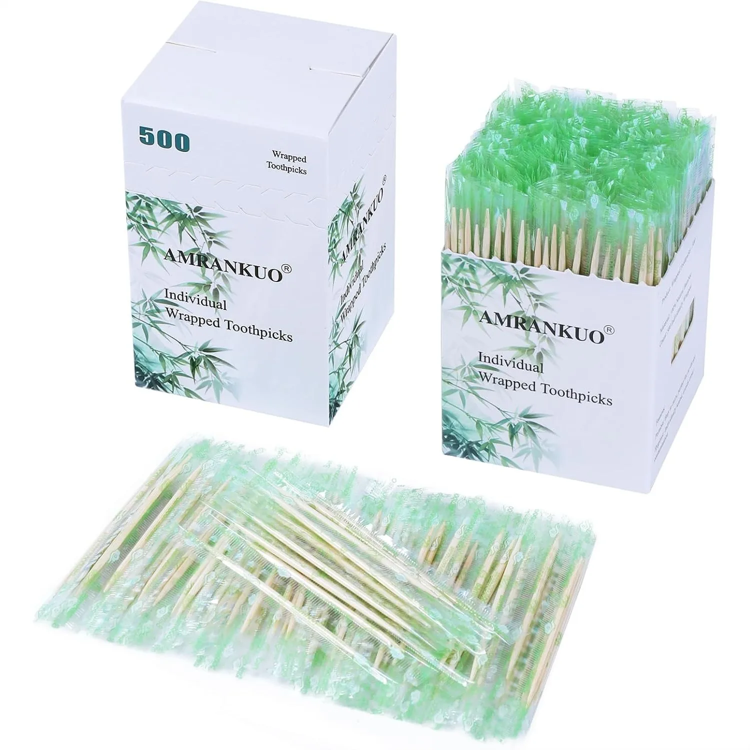 Palillos de Bambú Envueltos Individualmente de 2.5 Pulgadas con Doble Punta para Aperitivos, Cócteles, Barbacoa, Frutas, Aceitunas, Paquete de 500 Unidades