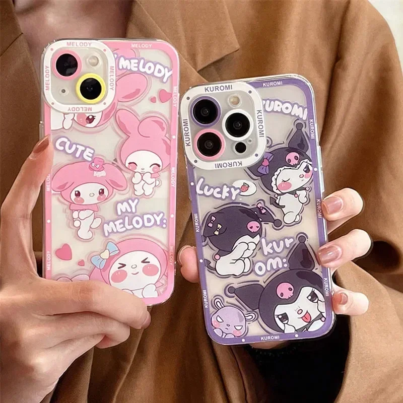 Cartoon Kuromi Melody Phone Case For iPhone 16 15 14 Pro Max 13 12 Mini 11 Pro XR XS X 8 7 6 6S Plus SE 2020 Soft Silicone Cover