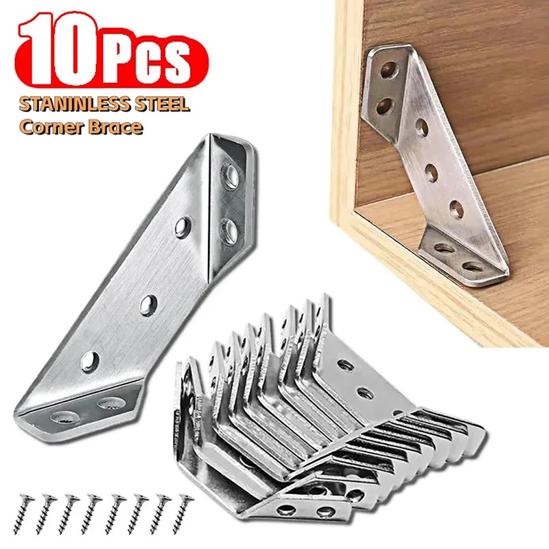 10pcs Universal Furniture Corner Connector Stainless Steel Small Universal Corner Code Fastener Triangular Support Furniture