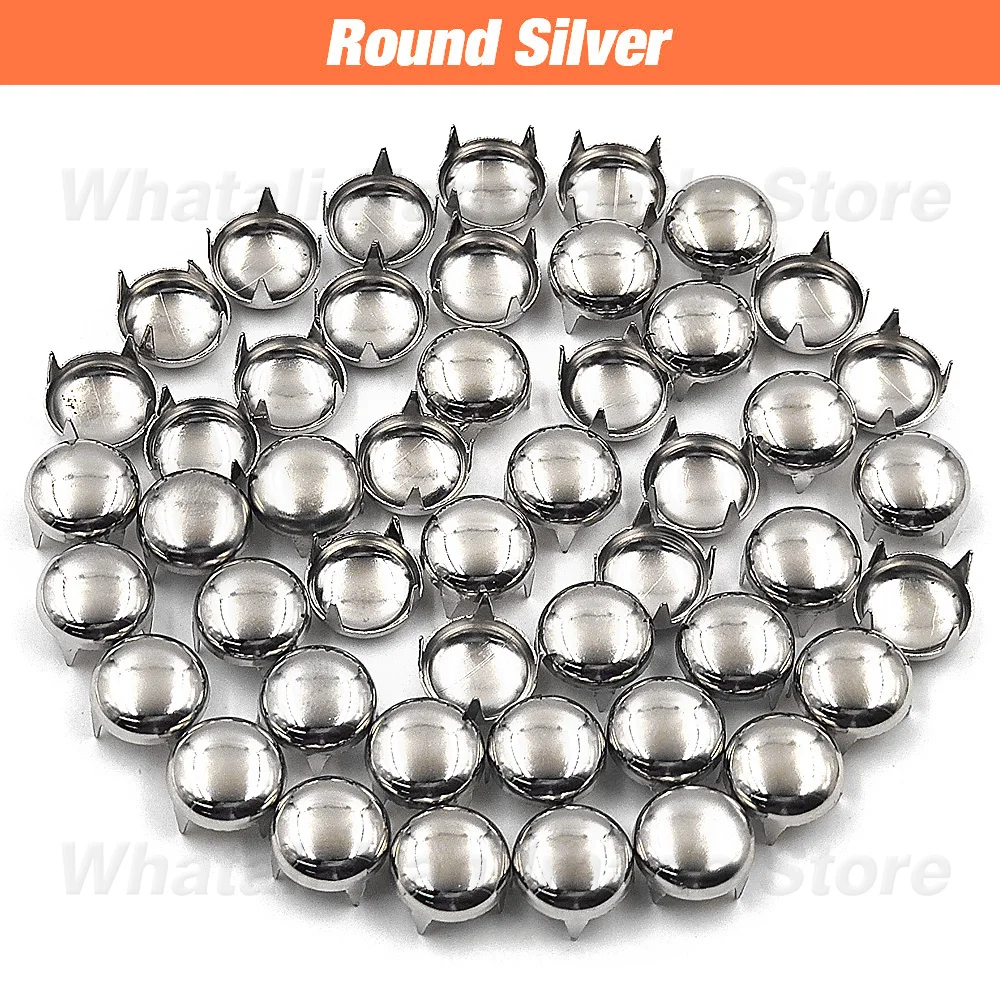 100Pcs 6/7/8/9/10/12mm Metal Spike Rivets Square/Round Studs Punk Rock Leather Craft For Clothes/Shoes/Bags/Belt/Bracelets DIY