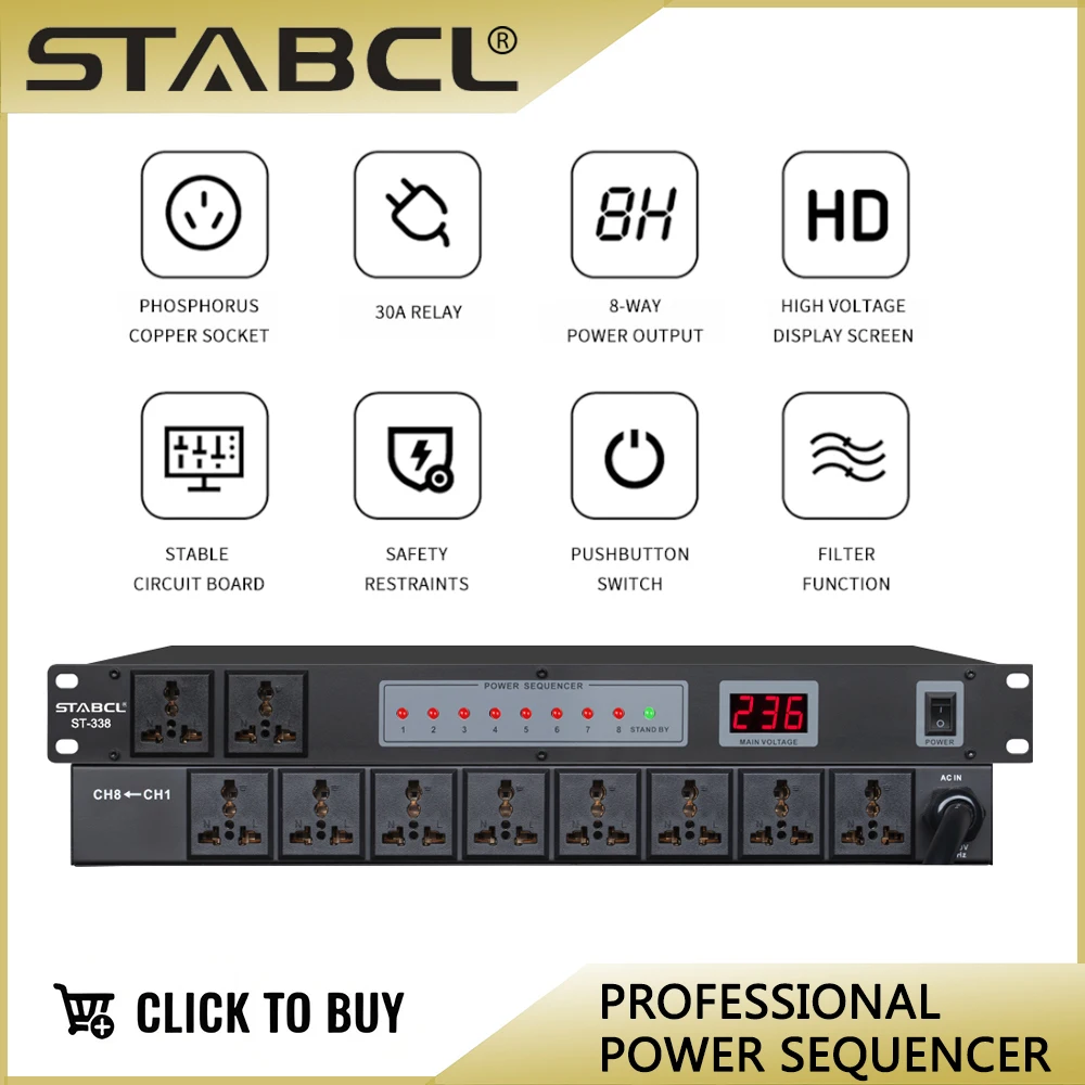 ST-338 Audio Power Conditioner 8 Channel Power Management Sequencer Power Sequence Controller