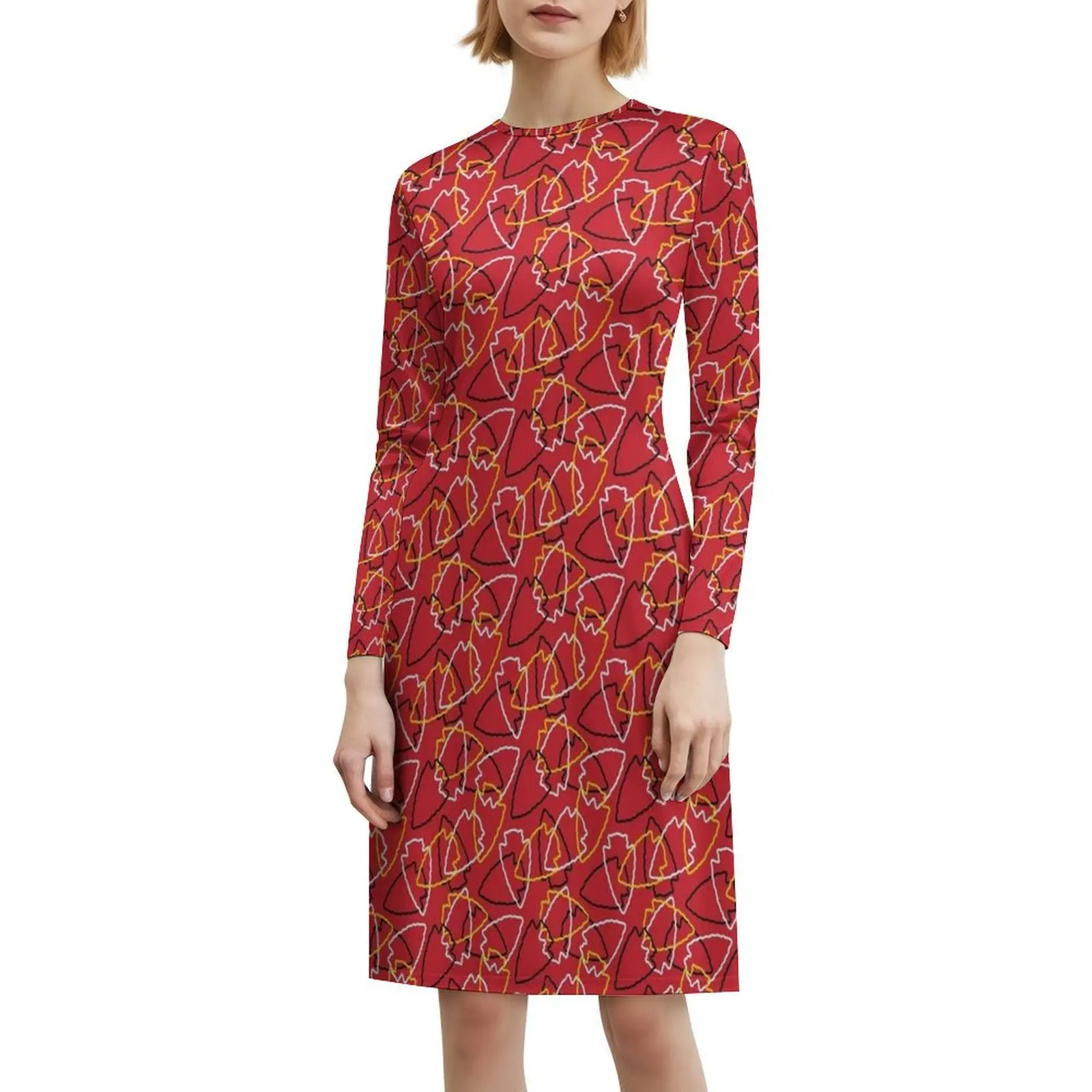 رؤساء نمط رأس السهم على الأحمر الكورية نمط فستان كاجوال للنساء بسيط اليومية مكتب سيدة فساتين رؤساء كانساس سيتي Kc Kc #6