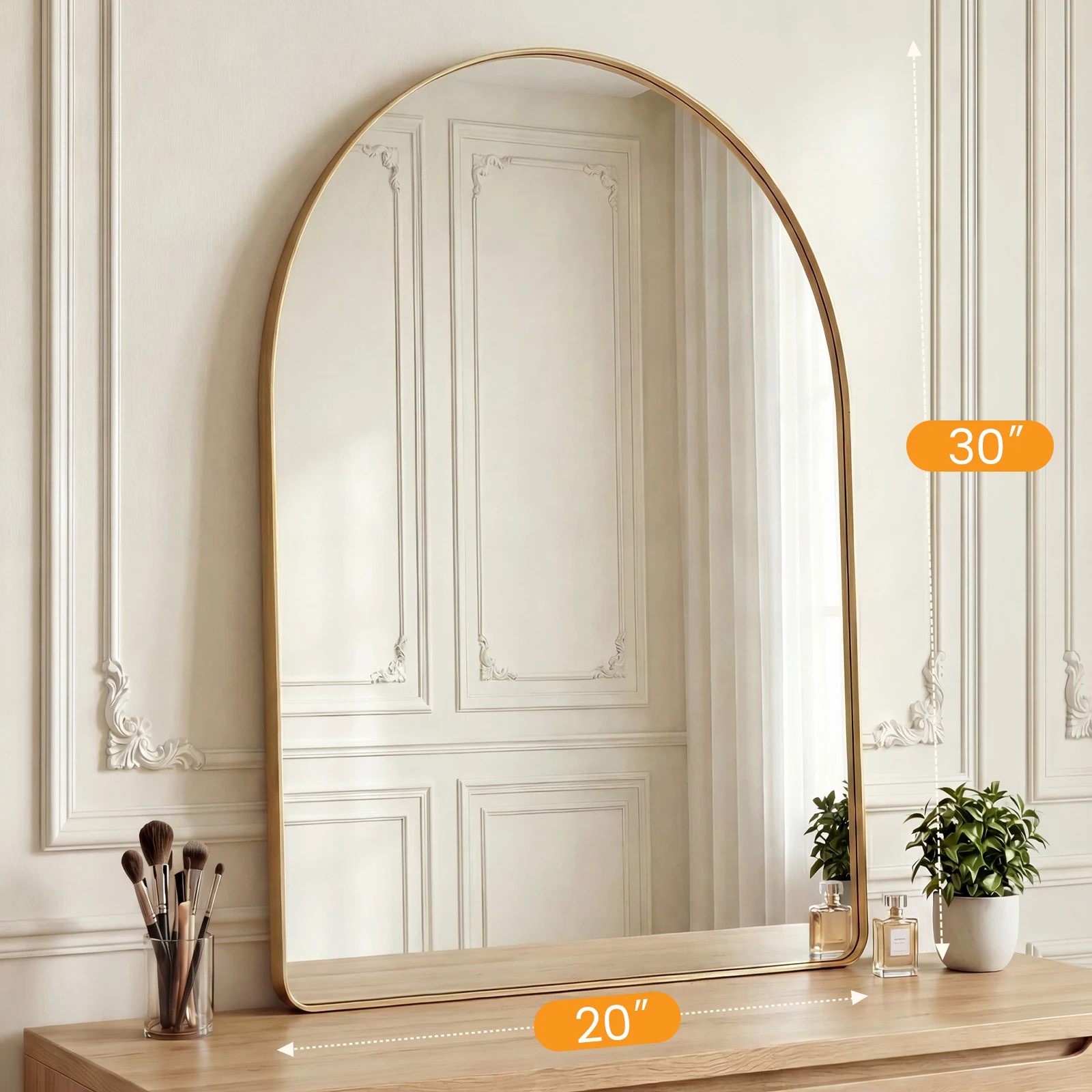 Groove Arched Full-Length Rounded Rectangle Wall Mirror - Matte Metal Frame — detail 8