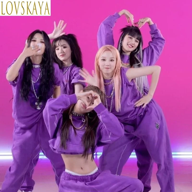 High end girl group, women's group dance, hip-hop performance costumes, stage costumes, purple dresses, set costumes