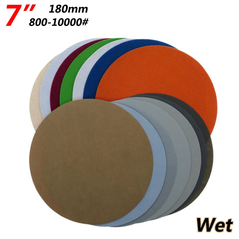 

1-50pcs 7" 180mm Wet Sanding Discs Grit 800-10000# Flocked Sandpaper Disc Hook&Loop Pad For Abrasive Grinding Polishing Tool