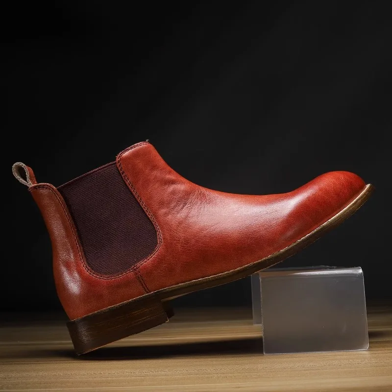 Hardmade Men Chelsea Boots Premium Cowhide Vintage Outdoor Work Shoes British Luxury Motorcycle Boots Hiking Desert Boots - Image 3