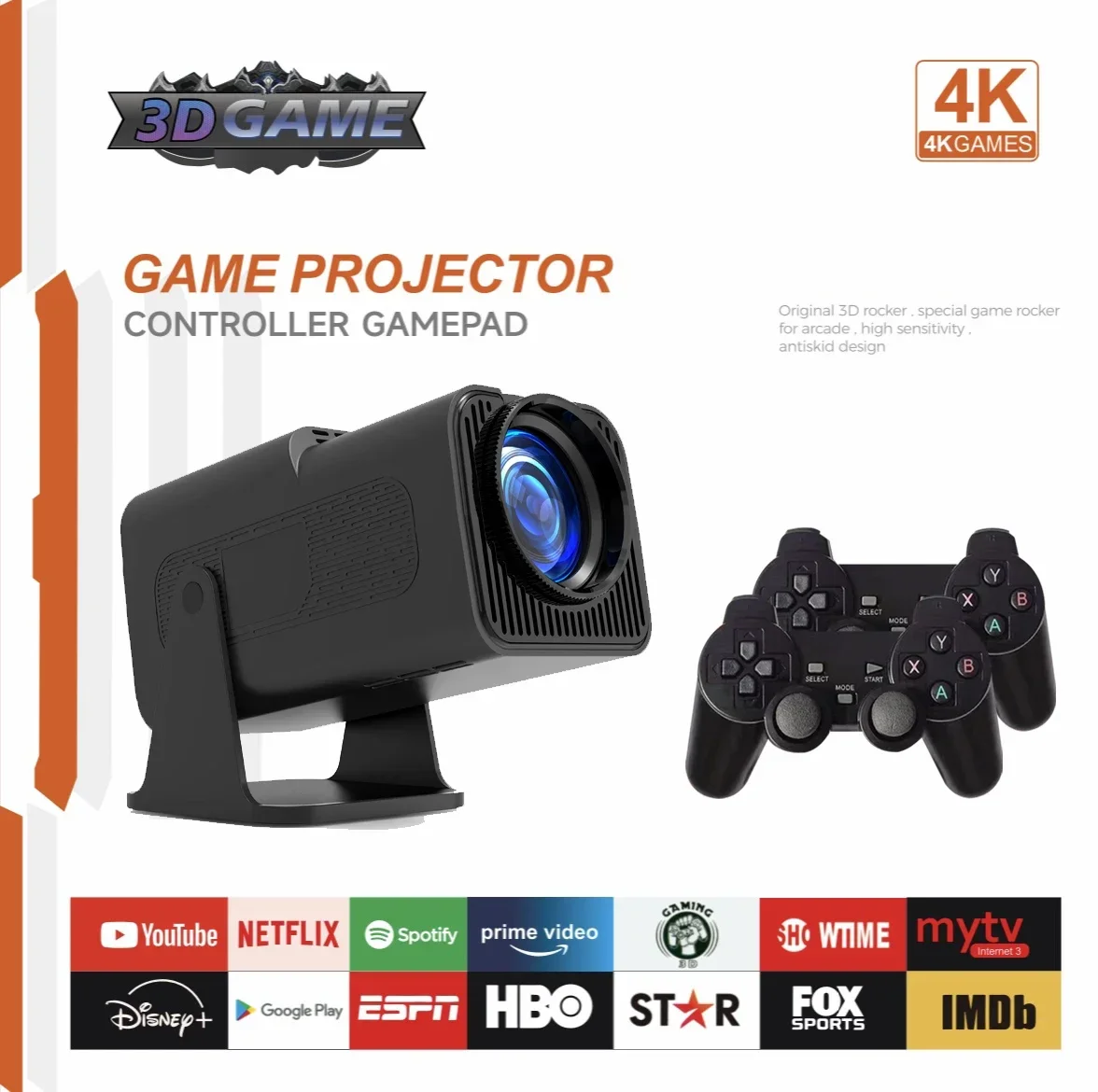 وحدة تحكم لعبة HY320 جهاز عرض صغير 4K أصلي 720P أندرويد 11 300ANSI Wifi6 BT5.0 جهاز عرض ألعاب المسرح المنزلي للخارجية