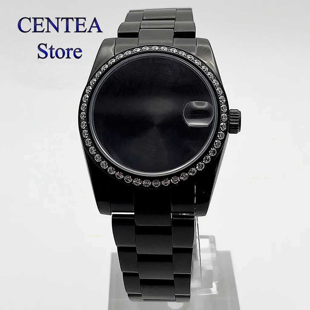 RICHUS 36/39mm czarna koperta zegarka szafirowe szkło typ diamentu Fit NH35 NH36 ETA2824 Miyota8215 mechanizm automatyczny