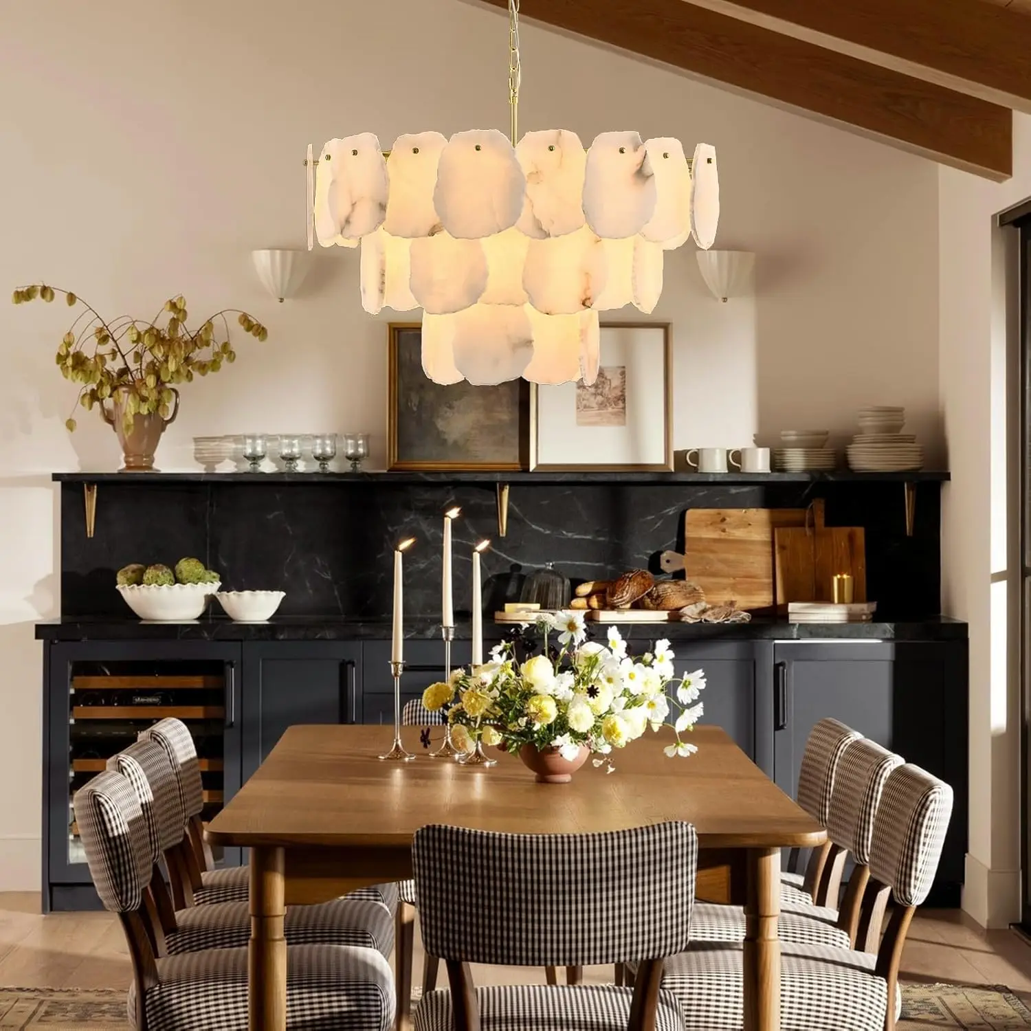 

Marble Round Chandelier For Dining Room Bedroom Living Room Brass Alabaster Ceiling Chain Pendant Lights Lamp Ring Chandeliers