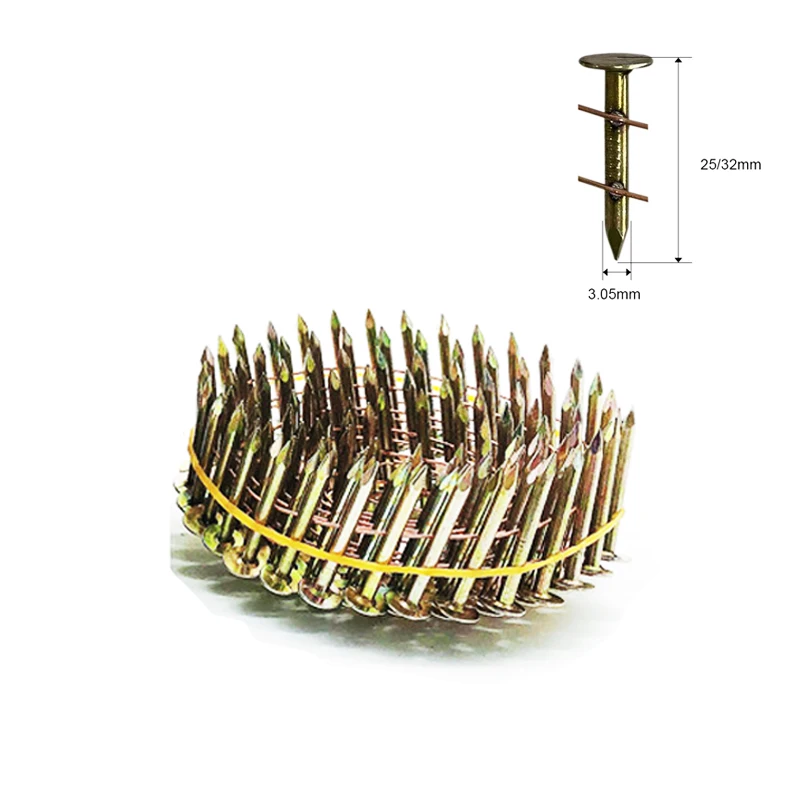 15 Degree Roof Coil Nailer Nails 25mm 32mm Big Cap Nails Round Head Carpentry Tacks for Roofing Asphalt Shingles