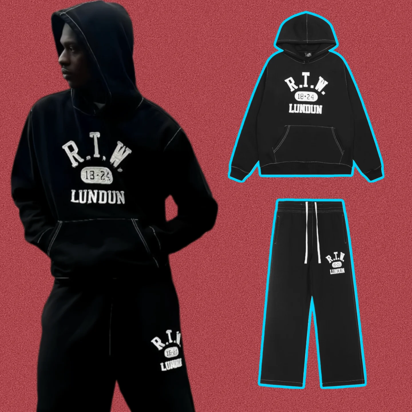 

Retro American Streetwear Casual Embroidered Hoodie Sweatshirt Men's Set Trendy Comfortable Long Sleeve Fleece Lined Coat