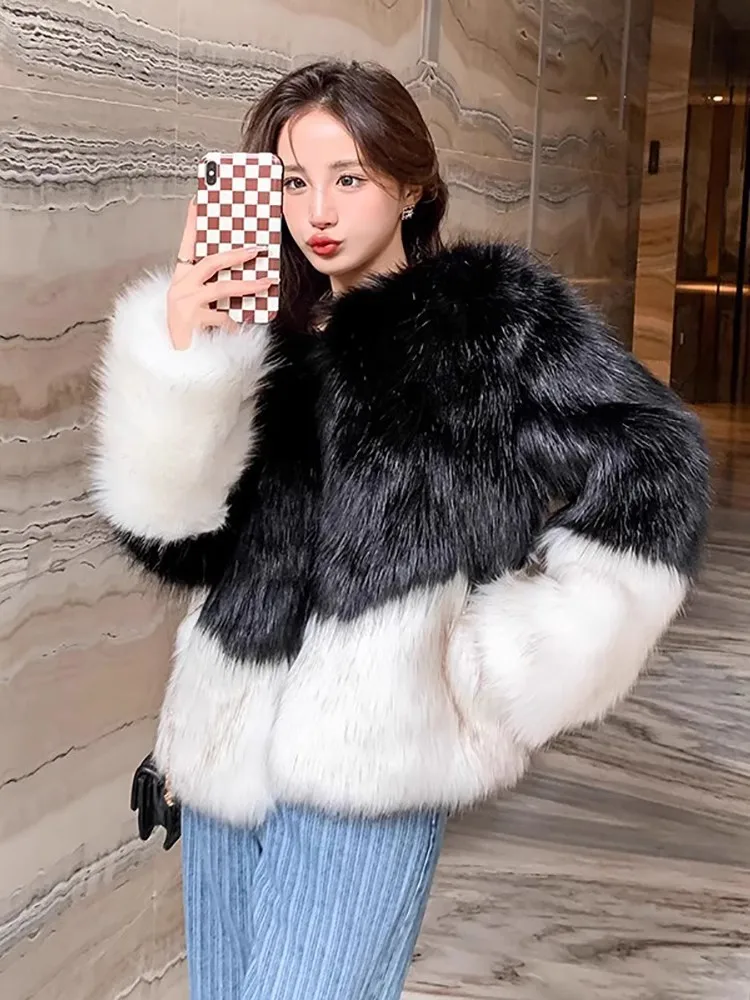 

Imitation Fox Hair Contrast Faux Fur Coat Women's 2023 Winter New Loose High Quality Jackets