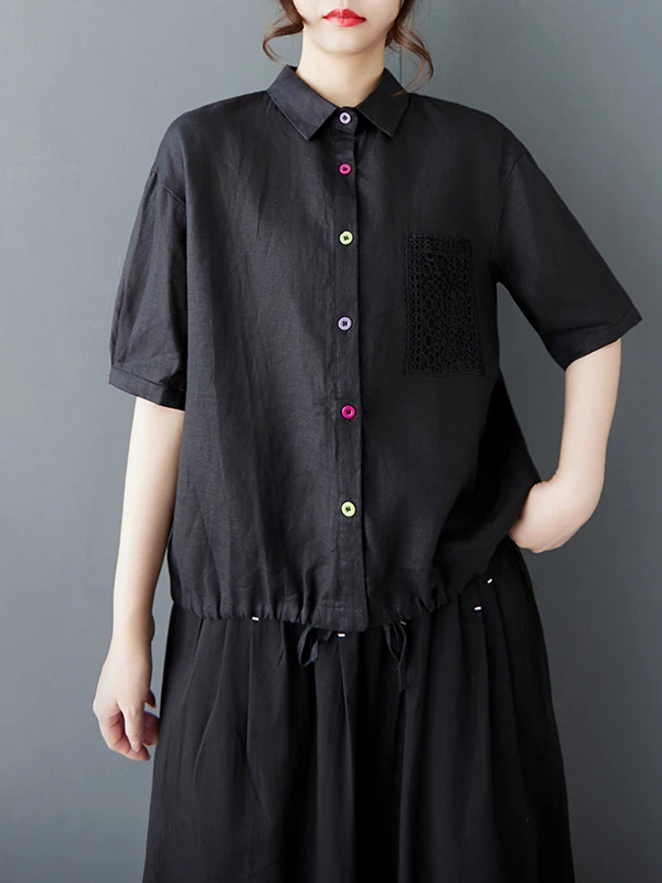 

Retro Tie Waist ort Sve Women's irt Button Faion plus Size Slimming Top Summer 2025 Commute Sle Loose Fit