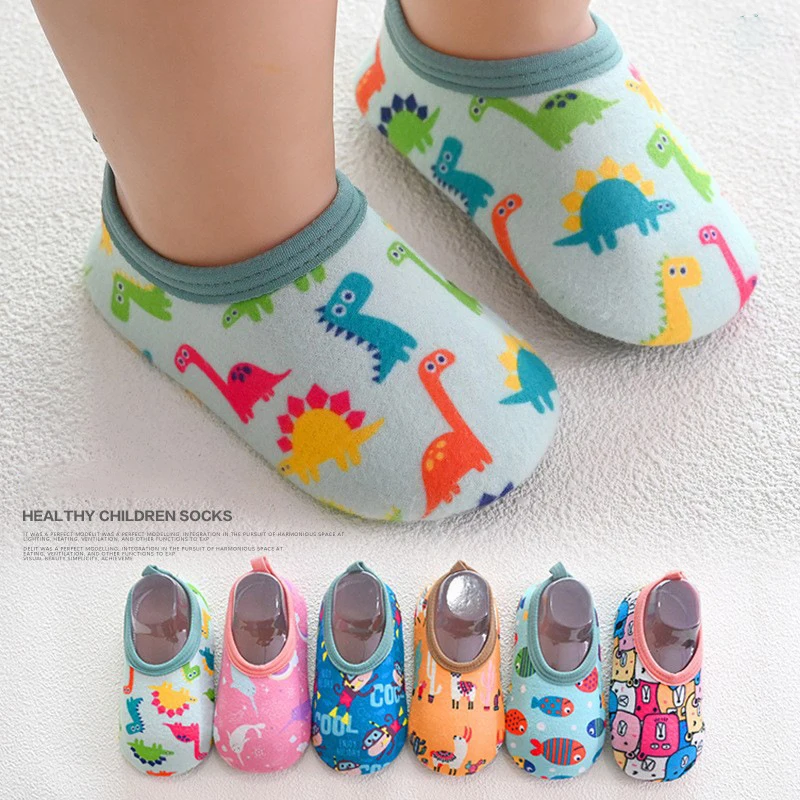 1Pair Baby Non-slip Floor Socks Cartoon Animal Print Shoes Socks For Swimming Surf Toddler Boys And Girls First Walkers Cute