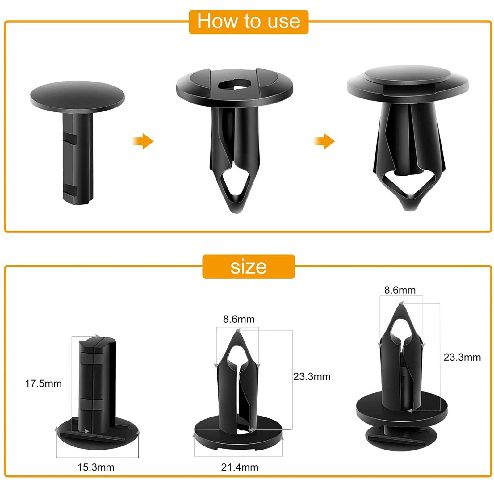Universal Auto Bumper Fastener, Hole Rivet Retainer, clipe de plástico, empurrar na tampa, Fender, carro Porta Guarnição Painel Clip Assy, 8mm, 100