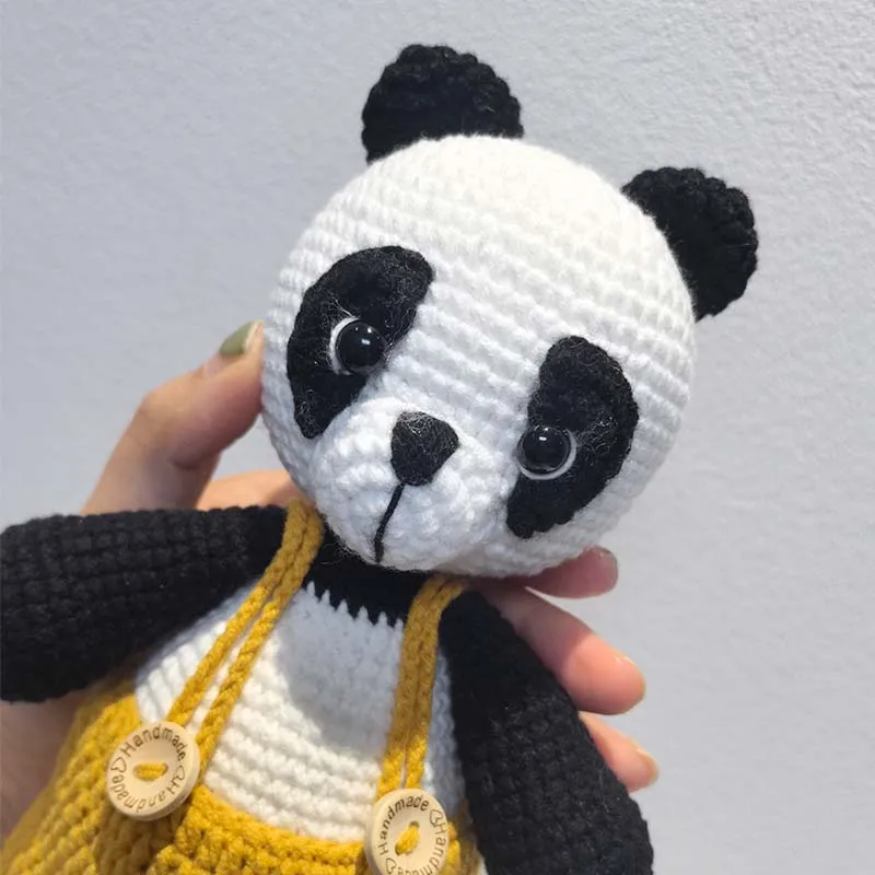 Baby gehaakte gevulde panda speelgoed zacht katoen gebreide pluche panda pop Mini kawaii knuffelpop voor pasgeboren vroeg educatief speelgoed