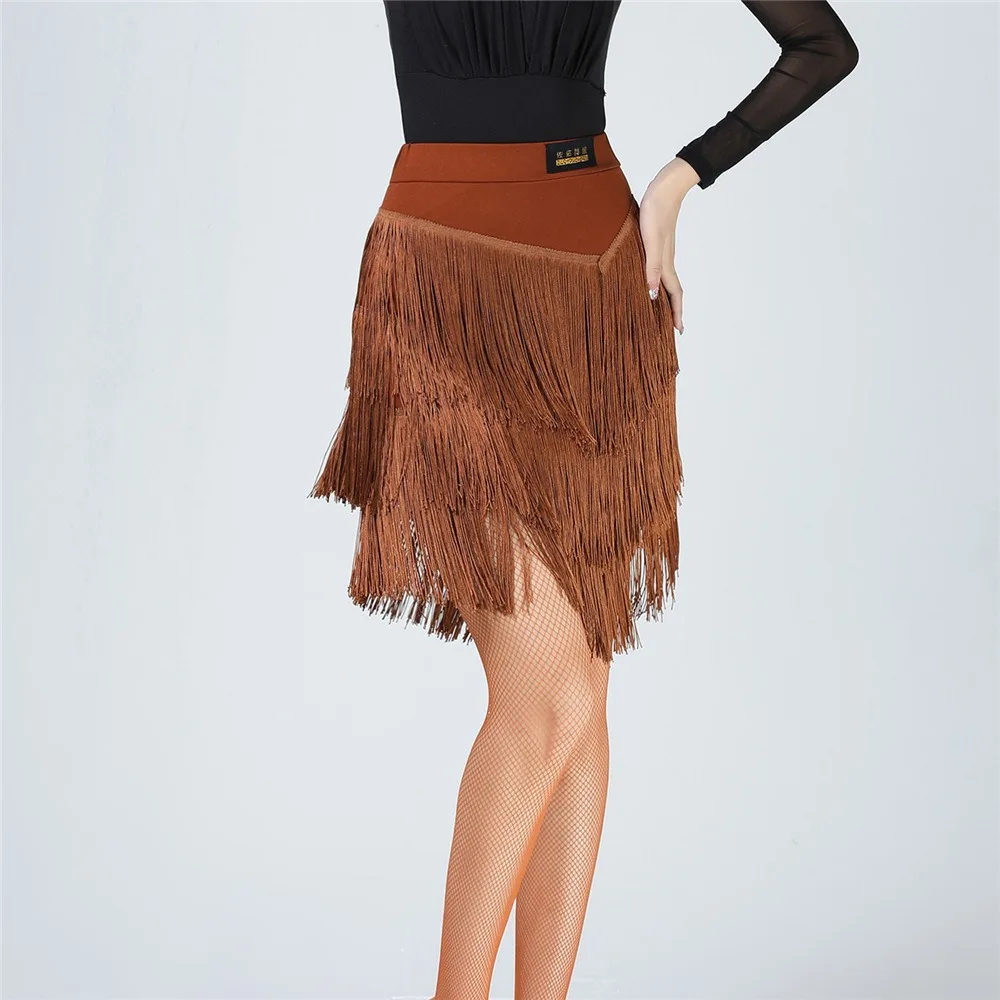 

Womens Latin Dance Skirt Fringe Hem Performance Skirt for Competition Stage Adult