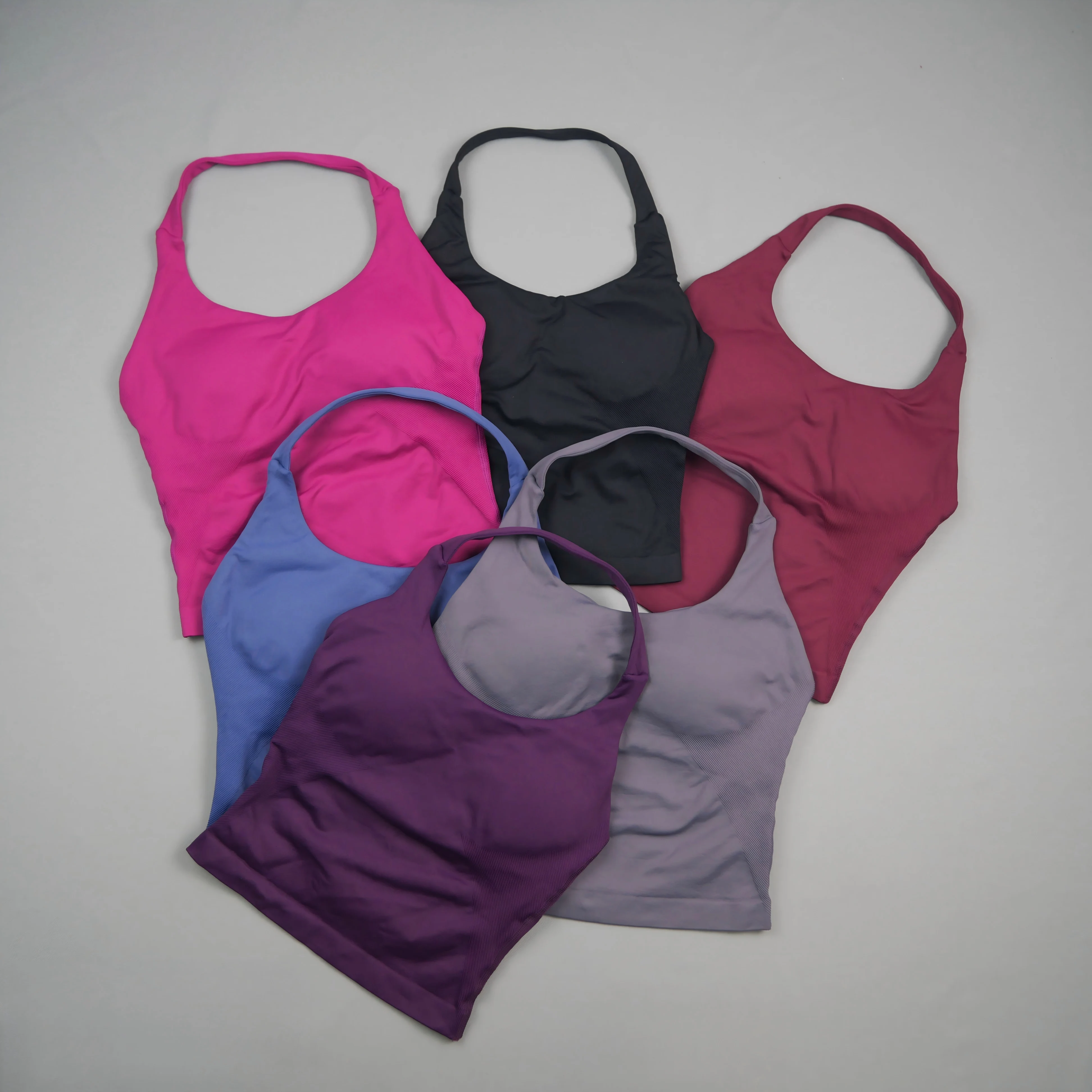 Women Wide Strap Halter Seamless Yoga Tank Removable Pads Sports Vest Fitness Gym Top