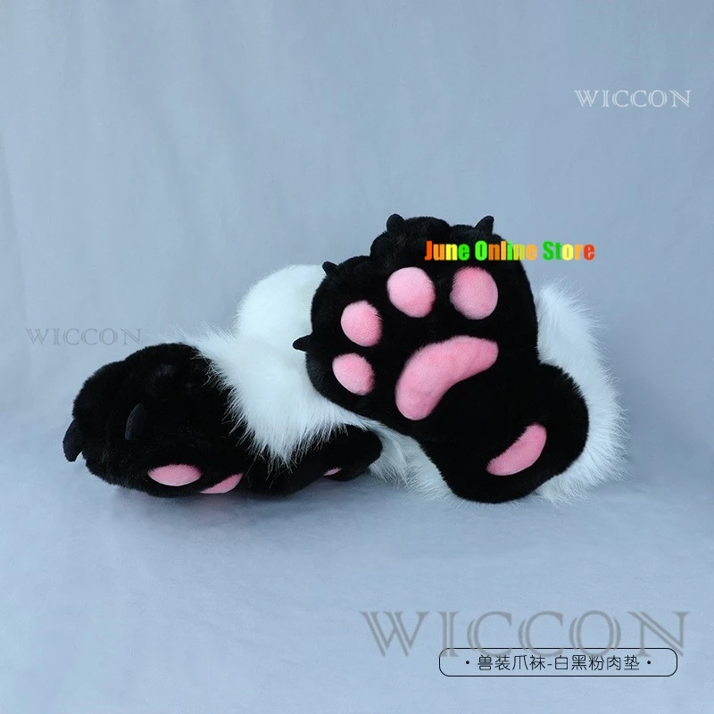 Śliczne pluszowe skarpetki Fursuit Animal Foot 8-kolorowe pluszowe kostiumy Cosplay Furry Animal Paw Shoes Cat Girl Shoes Cat Paw Christmas Gift