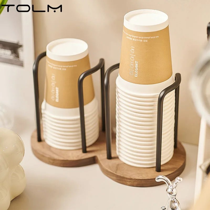 Luxury Walnut Wood Cup Holder Coffee Station Paper Cup Rack For Plastic Cups Storage Milk Tea Organizer Office Disposable Cup