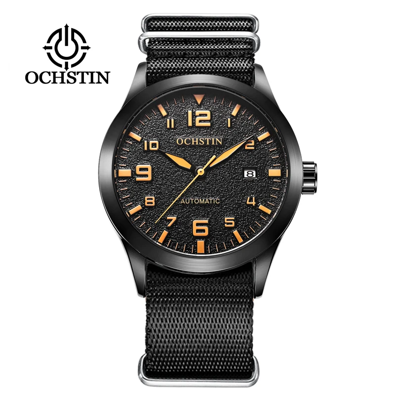 Automatic Mechanical Men Watch Military Style with Auto Date Luminous Hands Tactical Slip-thru Nylon Strap Old School Wristwatch