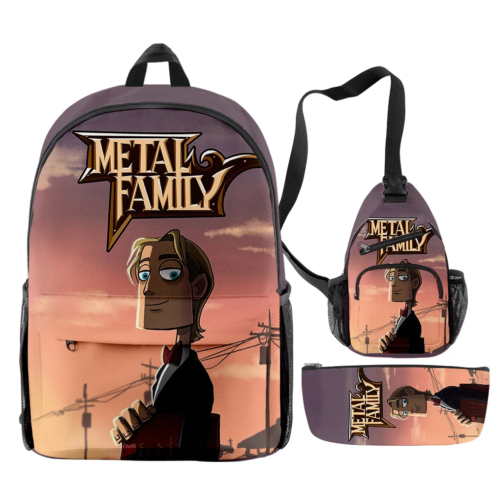 Hip Hop Popular Funny Metal Family Web Series 3D Print 3pcs/Set pupil School Bags Travel Laptop Backpack Chest Bag Pencil Case