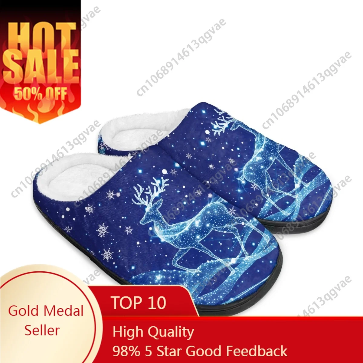 

Christmas Ice Crystal Elk Ice Crystal Snowflake Home Cotton Slippers Mens Womens Teenager Plush Bedroom Keep Warm Custom Slipper