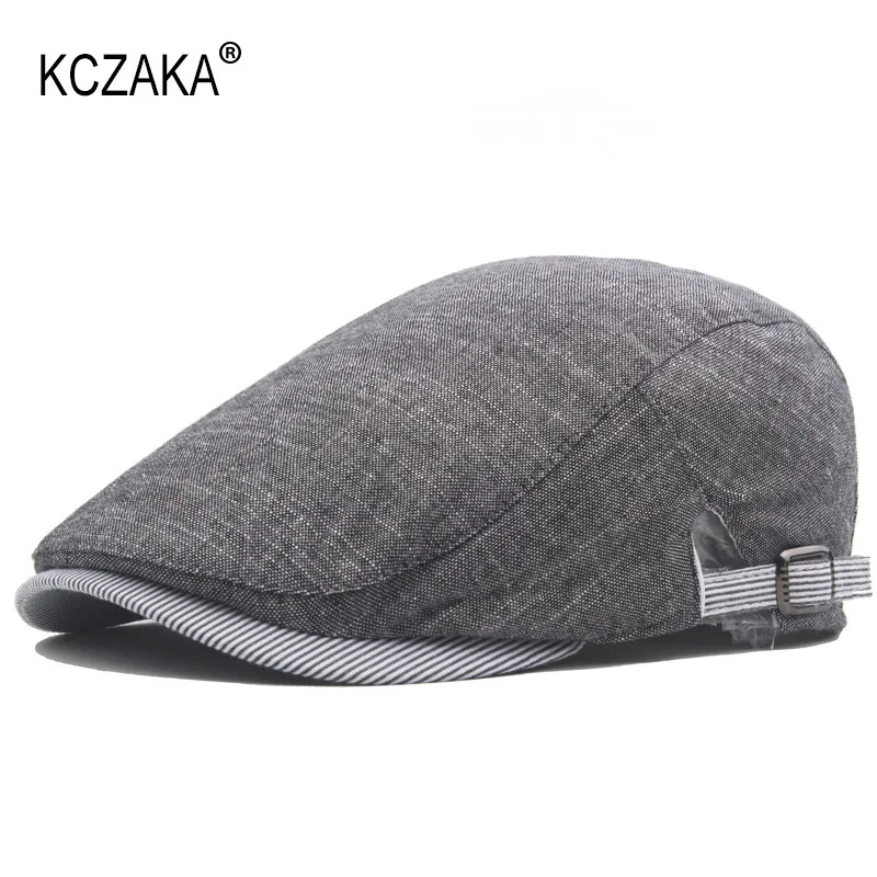 Brand Mens Flat Caps Spring Autumn Cotton Newsboy Cap Retro Casual Unisex Plain Color Full Closed Berets Dad Hats