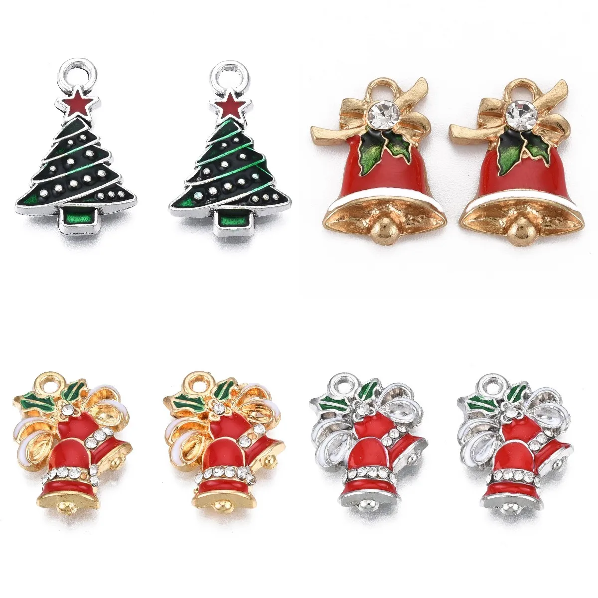 10Pcs Alloy Enamel Pendants Christmas Tree&Bell Charm Christmas Charms Fit DIY Bracelet Necklace Christmas Party Decoration