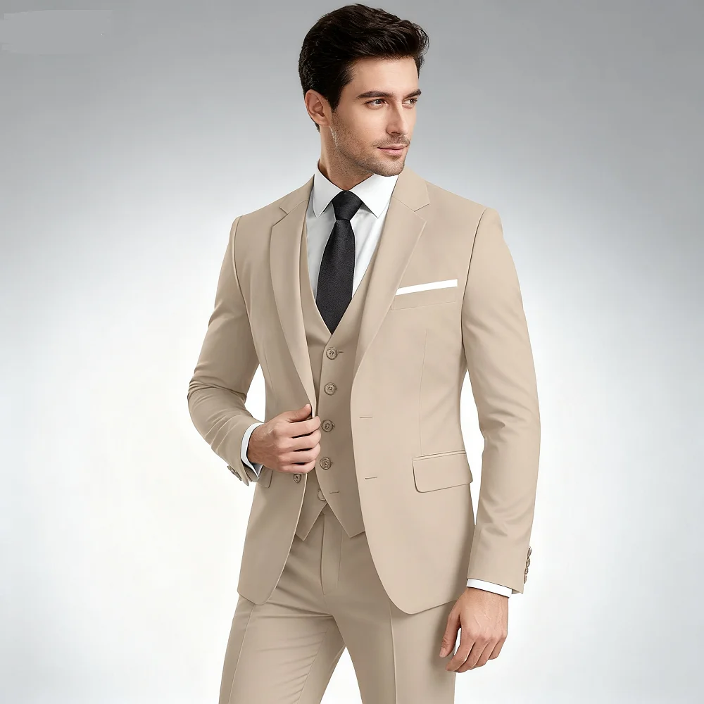 

Men's Green Olive Terno Suit with Peak Lapel 3-Piece Formal Ensemble (Jacket Pants Vest) for Home Party Occasions