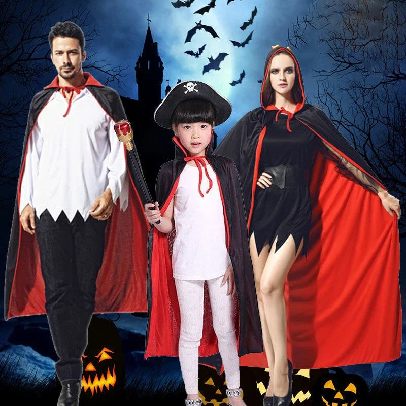 Adult Cape Cos Show Children's Magic Red Black Horror Reaper Vampire Costume Halloween Cape Black and Red Two Wear Cosplay