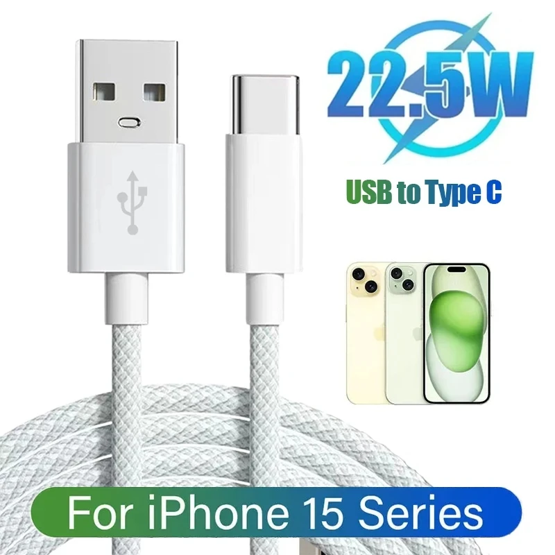For iPhone 15/15 Pro/15 Pro Max/15 Plus Fast Charging Cord USB A To USB C Mobile Phone Nylon Braided Cables High-speed Wire Cord