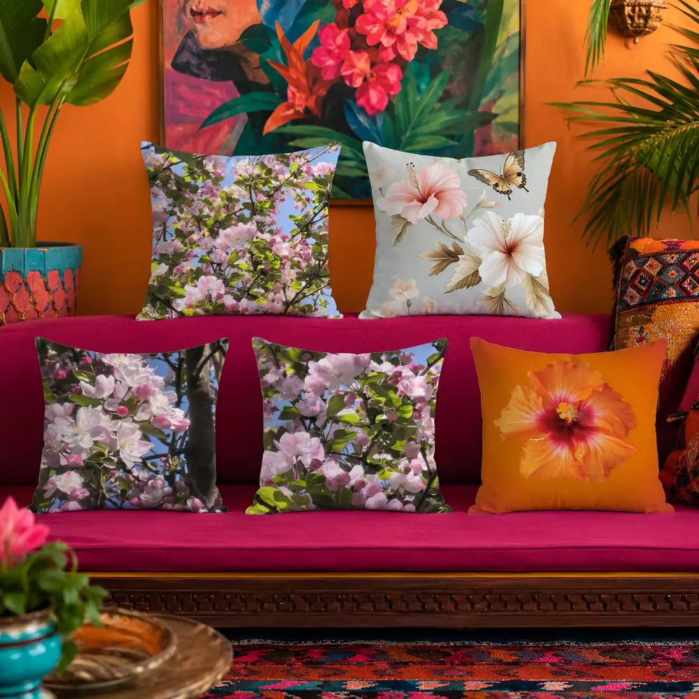 Fashion Hibiscus Cushion Cover 1pc Square Pillow Cover Soft Texture Removable Washable Sofa Bed Bedroom Decor