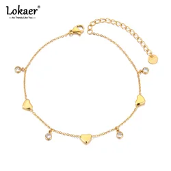 Lokaer White Cubic Zirconia Heart Chain Stainless Steel Trendy Anklet For Women Girls Fashion Delicate Summer Jewelry New A24006