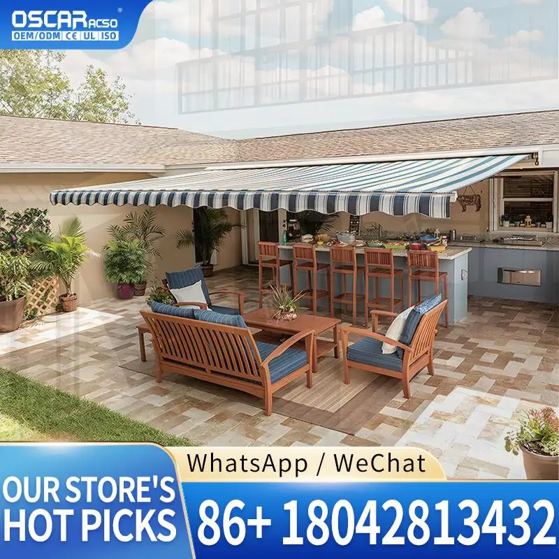 

Outdoor Retractable Full cassette Door side & Balcony Awning with Motorized & Manual Operation Sun Shading for Patio Garden Terr