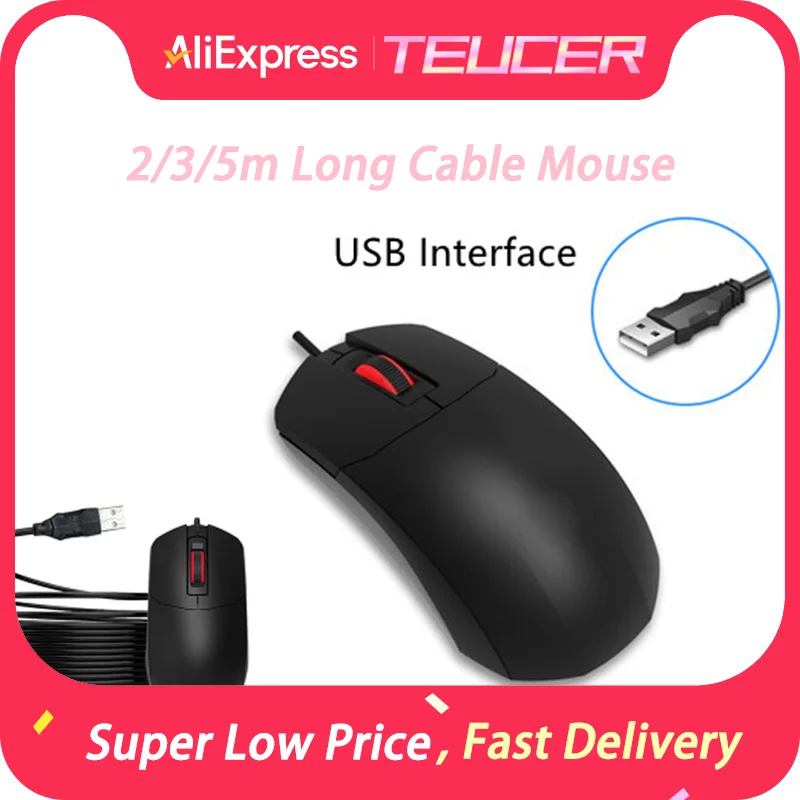 TEUCER Wired Home Extension Cable Mouse USB PS/2 2m 3m 5m High Sensitivity Slient Office Mice For Desktop Computer Laptop