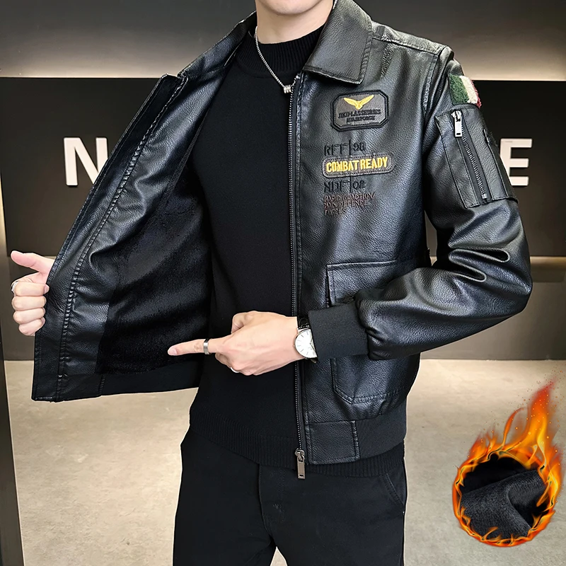 

Men's PU Leather Jaet Embroidered Biker Casual Faion Workwear Jaet Heavyweight Fce Lined Classic Sle Zipper Closure