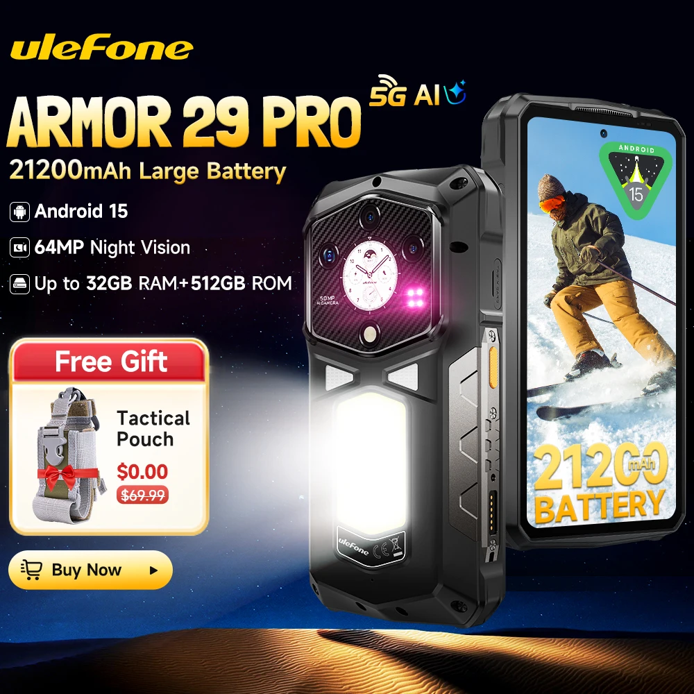 Ulefone Armor 29 Pro 5G AI Rugged Phone 21200mAh 120W 64MP Night Vision 6.67