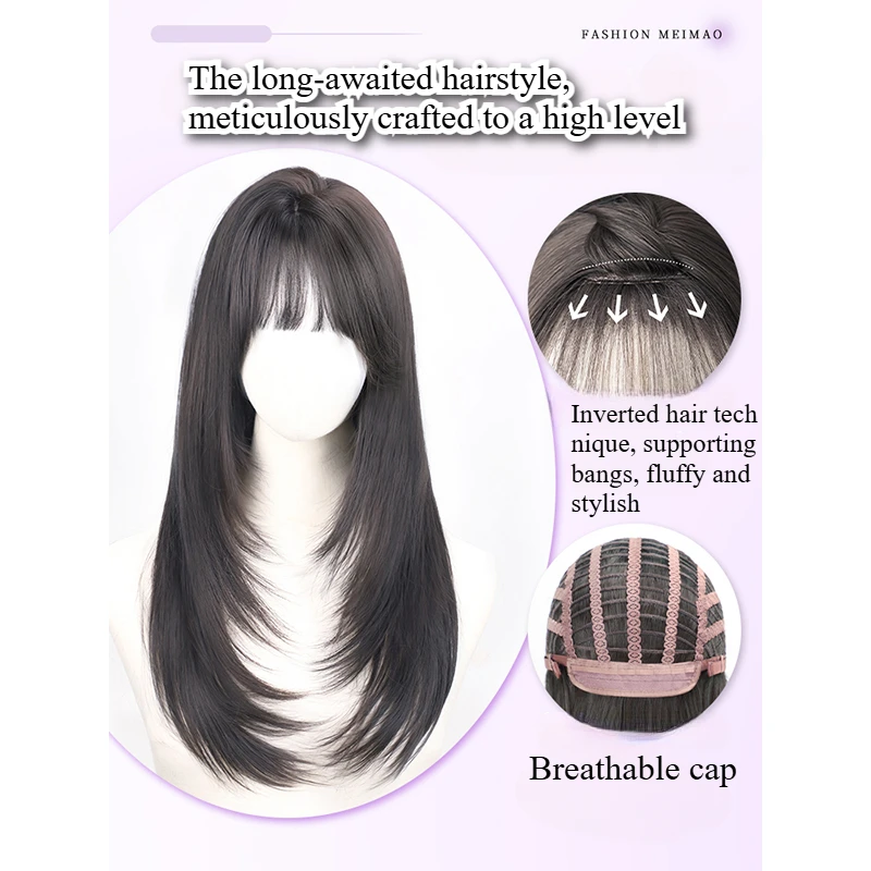 Wig hitam cokelat rambut palsu wanita Wig sintetik serat tahan panas Perancis alami rambut panjang tingkat tinggi untuk US $ 가