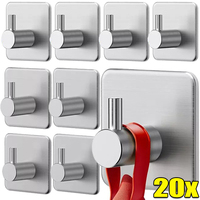 20/1Pcs Self Adhesive Hook Heavy Duty Rack Stainless Steel Wall Hooks Towel Clothes Hanger Bathroom Kitchen Storage Holders