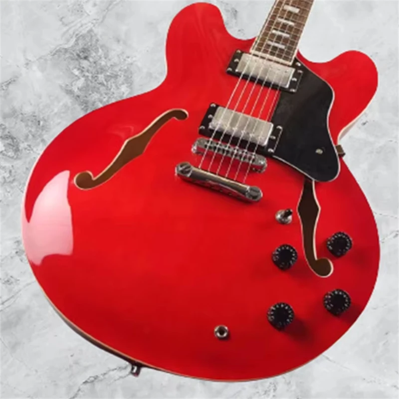 Electric Guitar Red Full Hollow Electric Guitar Small Square Inlay Imported Paint