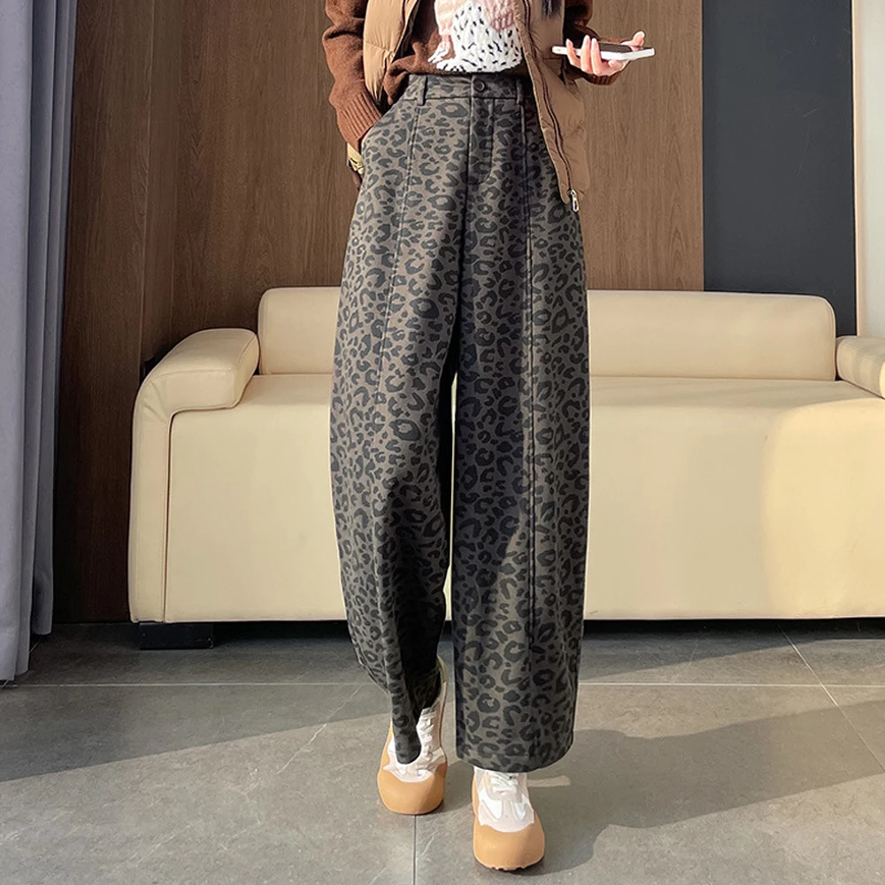Women's pants, street wear, leopard print, loose new zipper, sports and casual pants, high waisted pants, autumn and winter